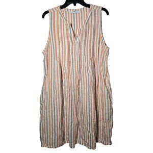 Sonoma Linen Blend Stripe Sleeveless Mini Dress Size PXL Petite Coastal Summer